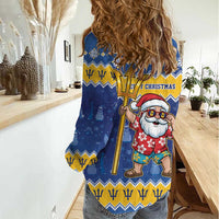 Barbados Christmas Women Casual Shirt Trident Dabbing Santa - Wonder Print Shop