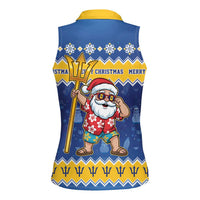 Barbados Christmas Women Sleeveless Polo Shirt Trident Dabbing Santa - Wonder Print Shop