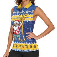 Barbados Christmas Women Sleeveless Polo Shirt Trident Dabbing Santa - Wonder Print Shop