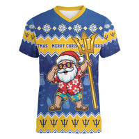 Barbados Christmas Women V-Neck T-Shirt Trident Dabbing Santa - Wonder Print Shop