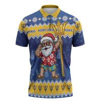 Barbados Christmas Zipper Polo Shirt Trident Dabbing Santa - Wonder Print Shop