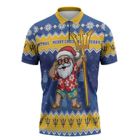 Barbados Christmas Zipper Polo Shirt Trident Dabbing Santa - Wonder Print Shop