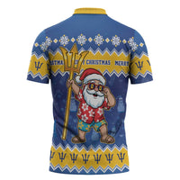 Barbados Christmas Zipper Polo Shirt Trident Dabbing Santa - Wonder Print Shop