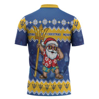 Barbados Christmas Zipper Polo Shirt Trident Dabbing Santa - Wonder Print Shop