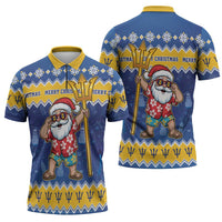Barbados Christmas Zipper Polo Shirt Trident Dabbing Santa - Wonder Print Shop
