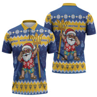 Barbados Christmas Zipper Polo Shirt Trident Dabbing Santa - Wonder Print Shop