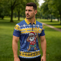 Barbados Christmas Zipper Polo Shirt Trident Dabbing Santa - Wonder Print Shop