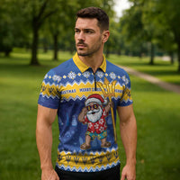 Barbados Christmas Zipper Polo Shirt Trident Dabbing Santa - Wonder Print Shop