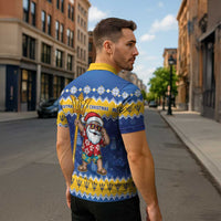 Barbados Christmas Zipper Polo Shirt Trident Dabbing Santa - Wonder Print Shop