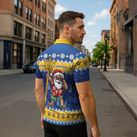 Barbados Christmas Zipper Polo Shirt Trident Dabbing Santa - Wonder Print Shop