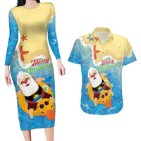 Antigua and Barbuda Christmas Couples Matching Long Sleeve Bodycon Dress and Hawaiian Shirt Chilling Santa - Wonder Print Shop