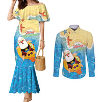 Antigua and Barbuda Christmas Couples Matching Mermaid Dress and Long Sleeve Button Shirt Chilling Santa - Wonder Print Shop
