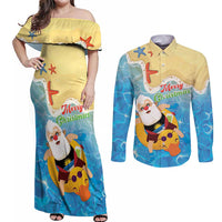 Antigua and Barbuda Christmas Couples Matching Off Shoulder Maxi Dress and Long Sleeve Button Shirt Chilling Santa - Wonder Print Shop