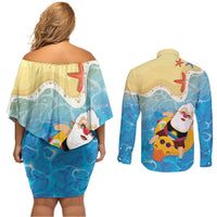 Antigua and Barbuda Christmas Couples Matching Off Shoulder Short Dress and Long Sleeve Button Shirt Chilling Santa - Wonder Print Shop