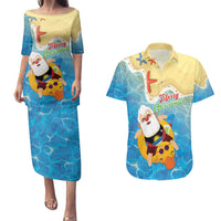 Antigua and Barbuda Christmas Couples Matching Puletasi and Hawaiian Shirt Chilling Santa - Wonder Print Shop