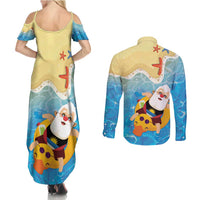 Antigua and Barbuda Christmas Couples Matching Summer Maxi Dress and Long Sleeve Button Shirt Chilling Santa - Wonder Print Shop