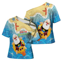 Antigua and Barbuda Christmas Cross Shoulder Shirt Chilling Santa - Wonder Print Shop