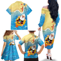 Antigua and Barbuda Christmas Family Matching Off The Shoulder Long Sleeve Dress and Hawaiian Shirt Chilling Santa - Wonder Print Shop