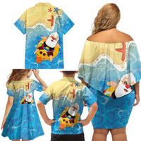 Antigua and Barbuda Christmas Family Matching Off Shoulder Short Dress and Hawaiian Shirt Chilling Santa - Wonder Print Shop