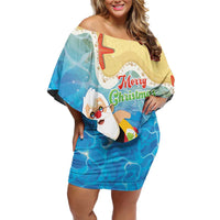 Antigua and Barbuda Christmas Family Matching Off Shoulder Short Dress and Hawaiian Shirt Chilling Santa - Wonder Print Shop