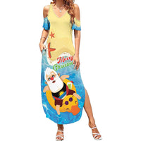 Antigua and Barbuda Christmas Family Matching Summer Maxi Dress and Hawaiian Shirt Chilling Santa - Wonder Print Shop