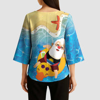 Antigua and Barbuda Christmas Kimono Sleeve Blouse Chilling Santa - Wonder Print Shop