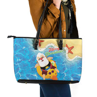 Antigua and Barbuda Christmas Leather Tote Bag Chilling Santa - Wonder Print Shop