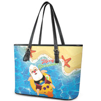 Antigua and Barbuda Christmas Leather Tote Bag Chilling Santa - Wonder Print Shop