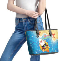 Antigua and Barbuda Christmas Leather Tote Bag Chilling Santa - Wonder Print Shop
