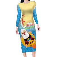 Antigua and Barbuda Christmas Long Sleeve Bodycon Dress Chilling Santa - Wonder Print Shop