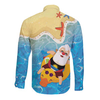 Antigua and Barbuda Christmas Long Sleeve Button Shirt Chilling Santa - Wonder Print Shop