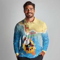 Antigua and Barbuda Christmas Long Sleeve Polo Shirt Chilling Santa - Wonder Print Shop