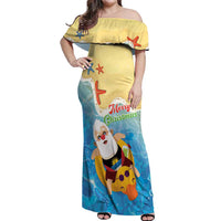 Antigua and Barbuda Christmas Off Shoulder Maxi Dress Chilling Santa - Wonder Print Shop