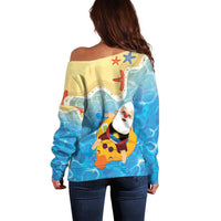 Antigua and Barbuda Christmas Off Shoulder Sweater Chilling Santa - Wonder Print Shop