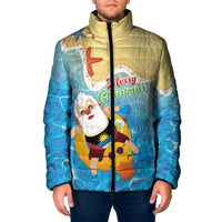 Antigua and Barbuda Christmas Padded Jacket Chilling Santa - Wonder Print Shop
