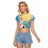 Antigua and Barbuda Christmas Raglan Cropped T Shirt Chilling Santa - Wonder Print Shop