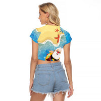 Antigua and Barbuda Christmas Raglan Cropped T Shirt Chilling Santa - Wonder Print Shop