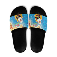 Antigua and Barbuda Christmas Slide Sandals Chilling Santa - Wonder Print Shop