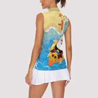 Antigua and Barbuda Christmas Women Sleeveless Polo Shirt Chilling Santa - Wonder Print Shop