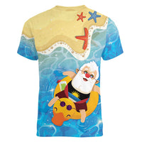 Antigua and Barbuda Christmas Women V-Neck T-Shirt Chilling Santa - Wonder Print Shop