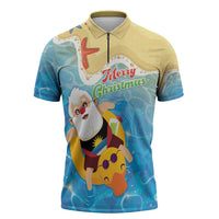 Antigua and Barbuda Christmas Zipper Polo Shirt Chilling Santa - Wonder Print Shop