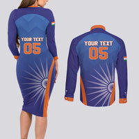 Custom India Cricket Couples Matching Long Sleeve Bodycon Dress and Long Sleeve Button Shirt Go Champions Men In Blue LT05 - Wonder Print Shop
