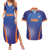 Custom India Cricket Couples Matching Summer Maxi Dress and Hawaiian Shirt Go Champions Men In Blue LT05 - Wonder Print Shop