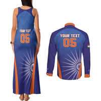 Custom India Cricket Couples Matching Tank Maxi Dress and Long Sleeve Button Shirt Go Champions Men In Blue LT05 - Wonder Print Shop