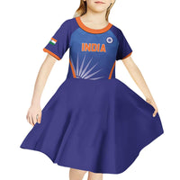 Custom India Cricket Kid Short Sleeve Dress Go Champions Men In Blue LT05 - Wonder Print Shop