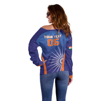 Custom India Cricket Off Shoulder Sweater Go Champions Men In Blue LT05 - Wonder Print Shop