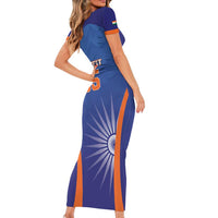 Custom India Cricket Short Sleeve Bodycon Dress Go Champions Men In Blue LT05 - Wonder Print Shop