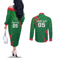 Custom Bangladesh Cricket Couples Matching Off The Shoulder Long Sleeve Dress and Long Sleeve Button Shirt Go Champions The Tigers