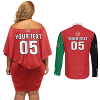 Custom Afghanistan Cricket Couples Matching Off Shoulder Short Dress and Long Sleeve Button Shirt Flag Style LT05 - Wonder Print Shop