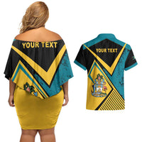 Personalized Bahamas Couples Matching Off Shoulder Short Dress and Hawaiian Shirt Coat Of Arms Unique Style